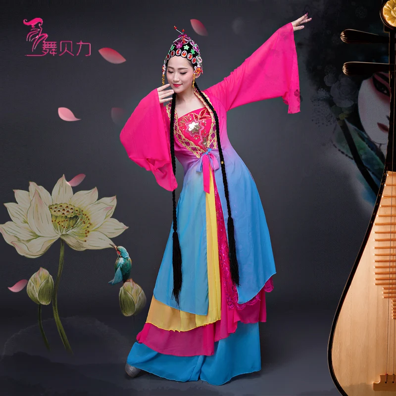 Best Price Chinese improved Peking opera stage performance Classical fan/umbrella water seleeves dance costumes erhu zither play clothing
