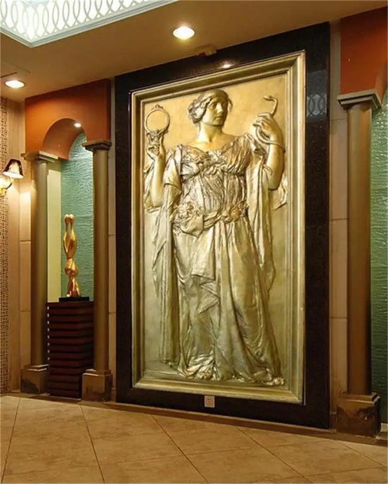 

3d photo wallpaper living room bed room porch mural golden European classical figure relief door painting non-woven wall sticker
