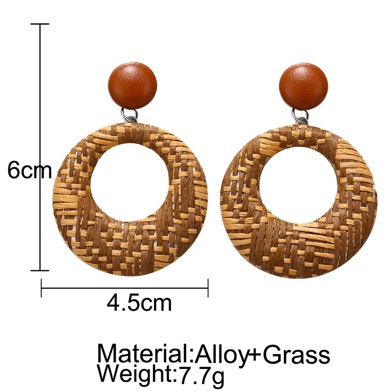 Ротанговые Висячие модные ювелирные изделия геометрические круглые деревянные серьги для женщин бамбук