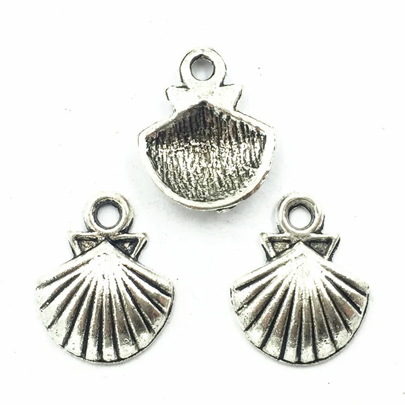 

30Pcs Ancient Silver Tone Pendants For Bracelets Sea Shell Shape Animal Metal Craft Jewelry DIY Findings Charms 14mm