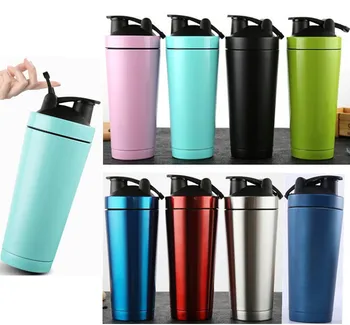 

Quevinal 10pcs 720ml 24oz shaker Bottle Double Wall Stainless Steel Gym Shaker Kettle Sport Milkshake Water Bottle Whey Protein