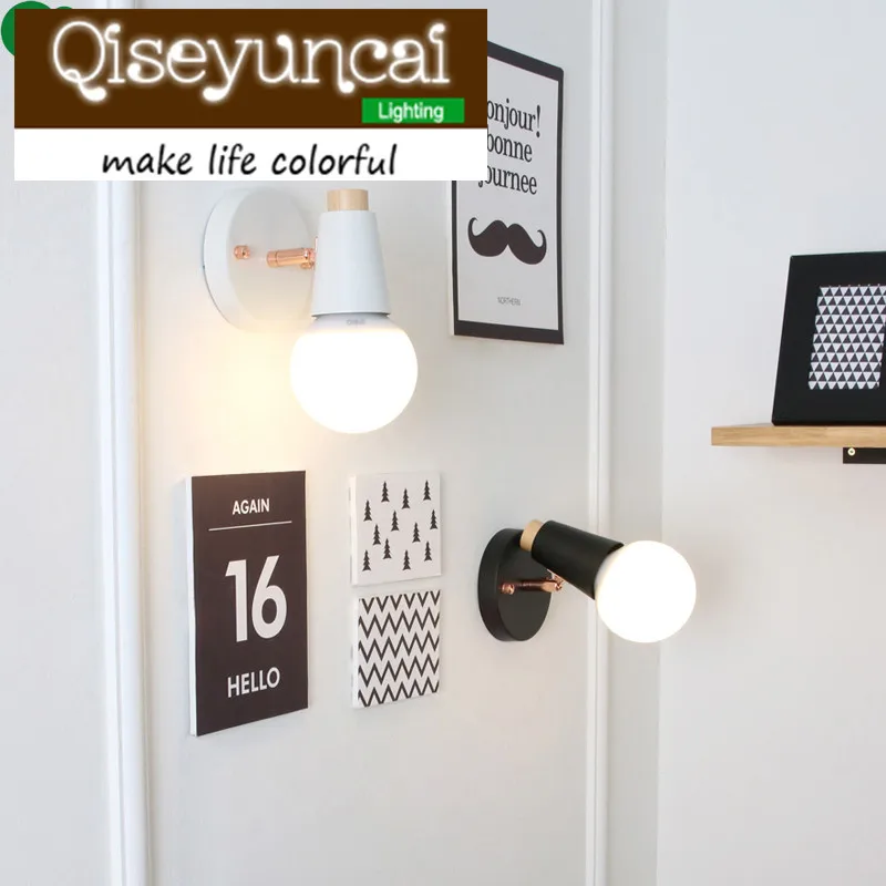 

Qiseyuncai fashion Nordic living room bedside simple black and white wall lamp balcony corridor solid wood creative ceiling lamp