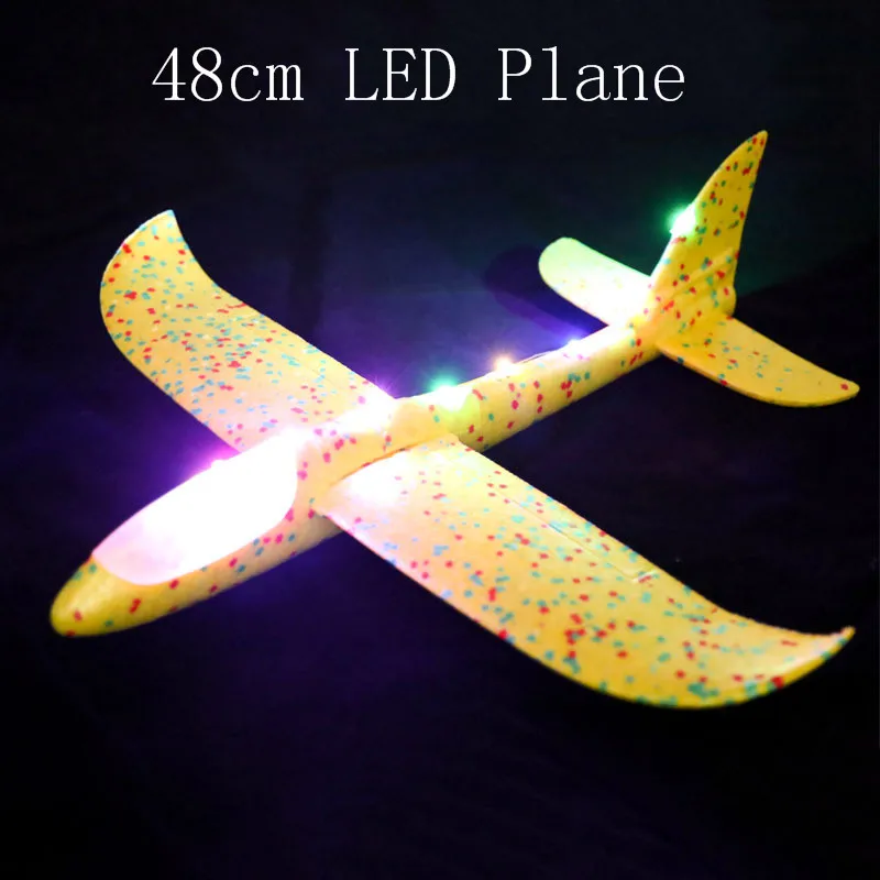 48 см большой хорошее качество светодиодный ручной запуск метательный самолет планерный самолет инерционная пена EPP игрушка детская модель самолета для отдыха на открытом воздухе - Цвет: LED Plane YELLOW