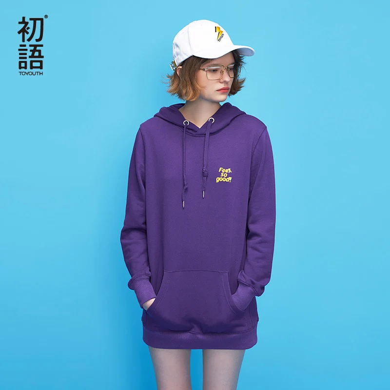 

Toyouth Autumn Pure Color Sweatshirts Printing Fashion Loose Coat Hoodie Patchwork Pocket Sweatshirt for Women Moletom Feminino