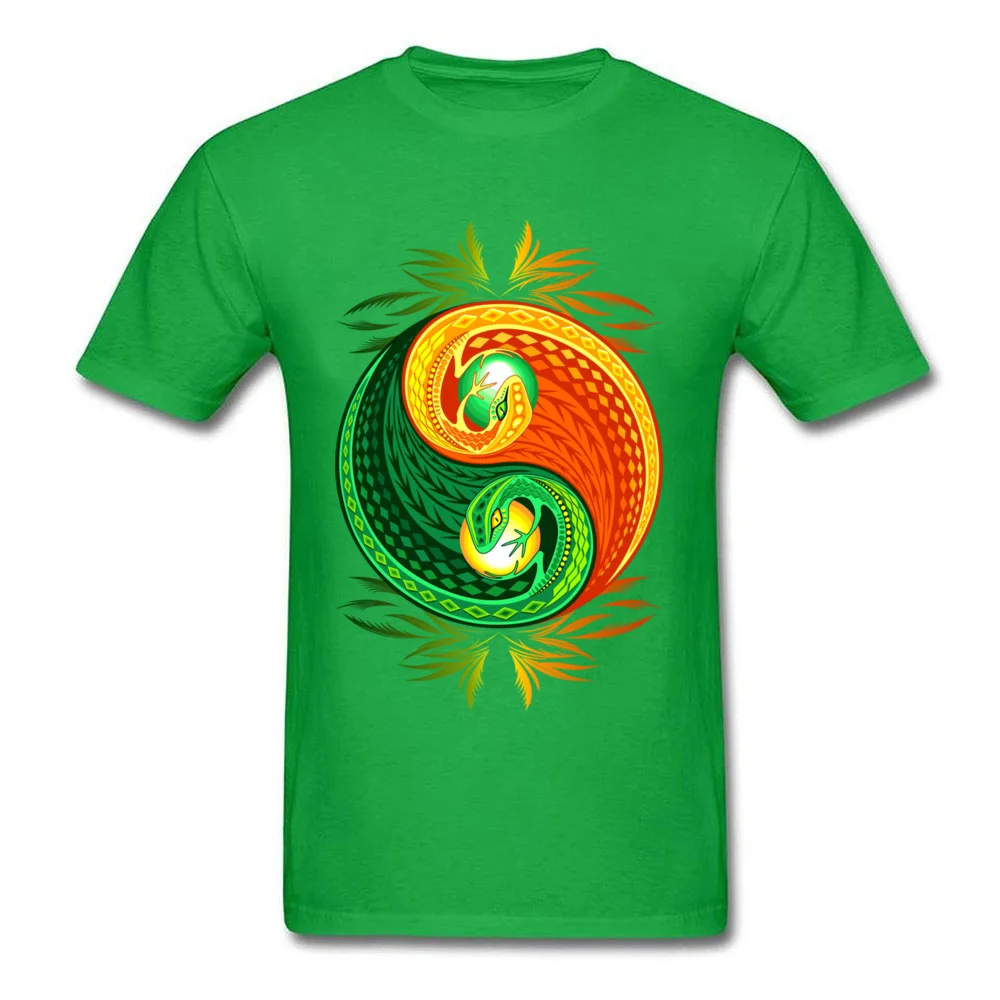 Company Leisure Printed T-shirts O Neck Cotton Fabric Male Tops Shirts Short Sleeve Father Day Printed Sweatshirts YinYang Gecko Lizard Opposite Colors Sign green