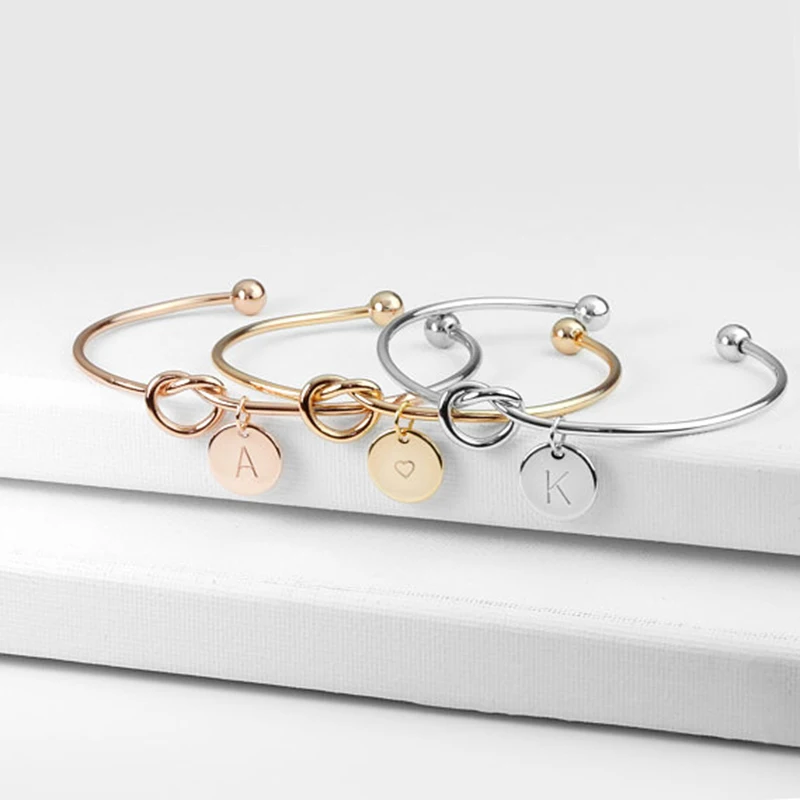 

Personalized Knot Bracelet, bridesmaid bracelet/Gift, Initial Cuff Bracelet Mom Gift Tie The Knot Bracelet