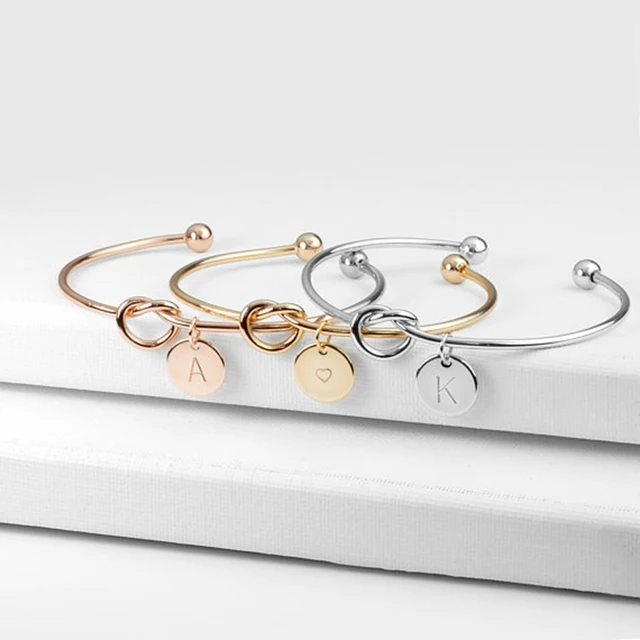 Personalized Knot Bracelet Bridesmaid Gift Initial Cuff Personalized Knot Bracelet Bridesmaid Gift Initial Cuff Mom Tie The