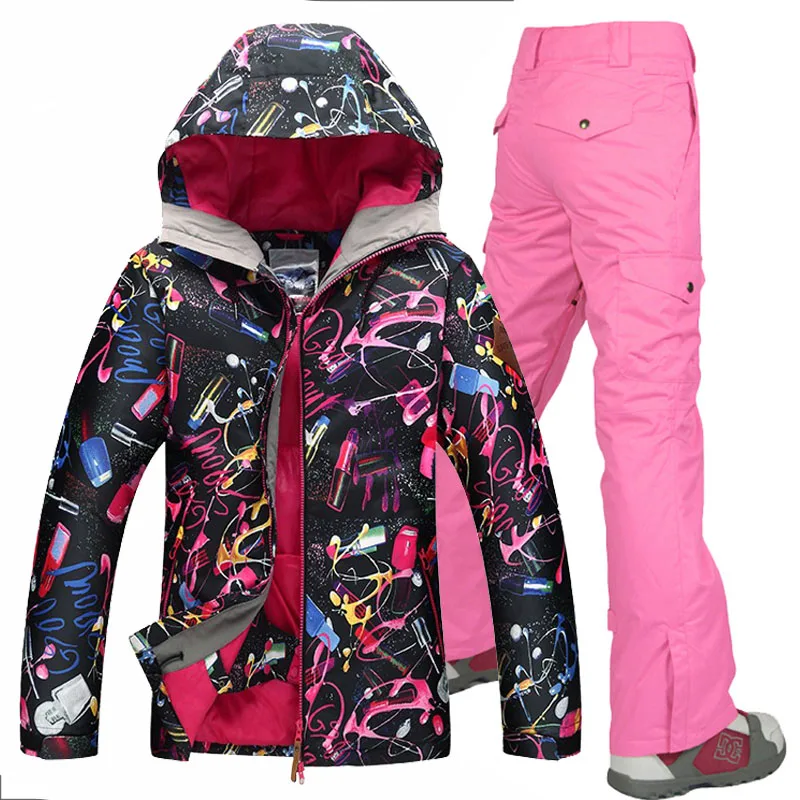 Водонепроницаемая куртка Gsou Snow/лыжи, комплект для женщин, сноуборд, куртки, лыжный костюм, женский лыжный набор - Цвет: rose pink pants
