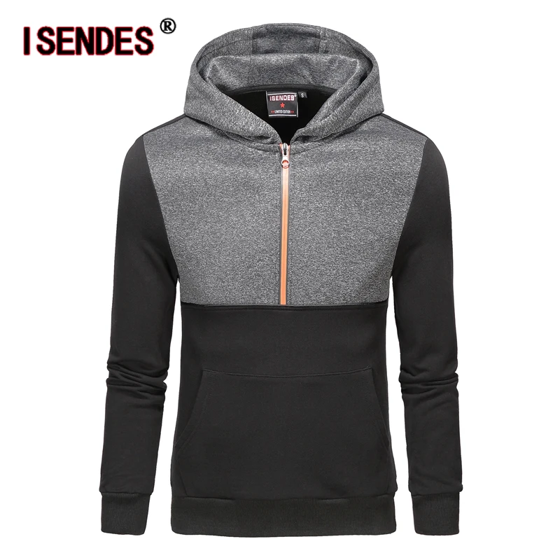 ISENDES Men 2018 Cotton Hoodies Zipper Sweatshirts Hoodie Color Collision Splicing Make This Perfect For | Мужская одежда