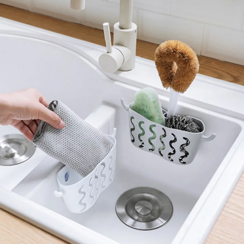 

Loozykit Plastic Storage Basket Multifunction Kitchen Sink Organizer Adjustable Wall Hanging Storage Holder Sucker Suction Tools