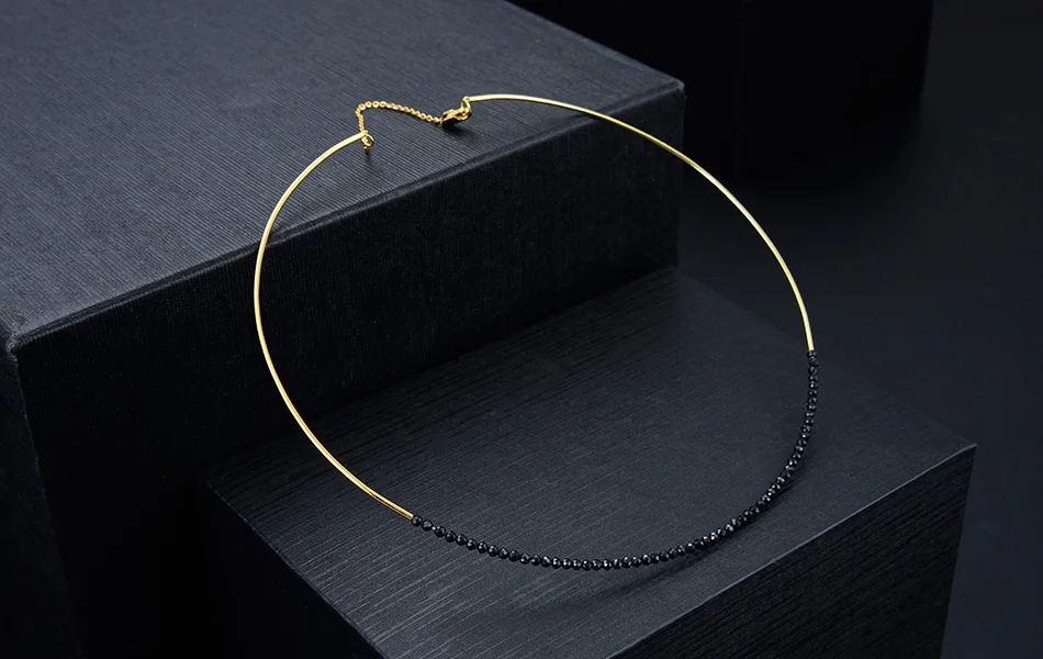 ORSA JEWELS Серебро 925 корейское колье ожерелье s для женщин Золотой Цвет Черный шпинель колье ожерелье бижутерия с бусинками OSN158-B