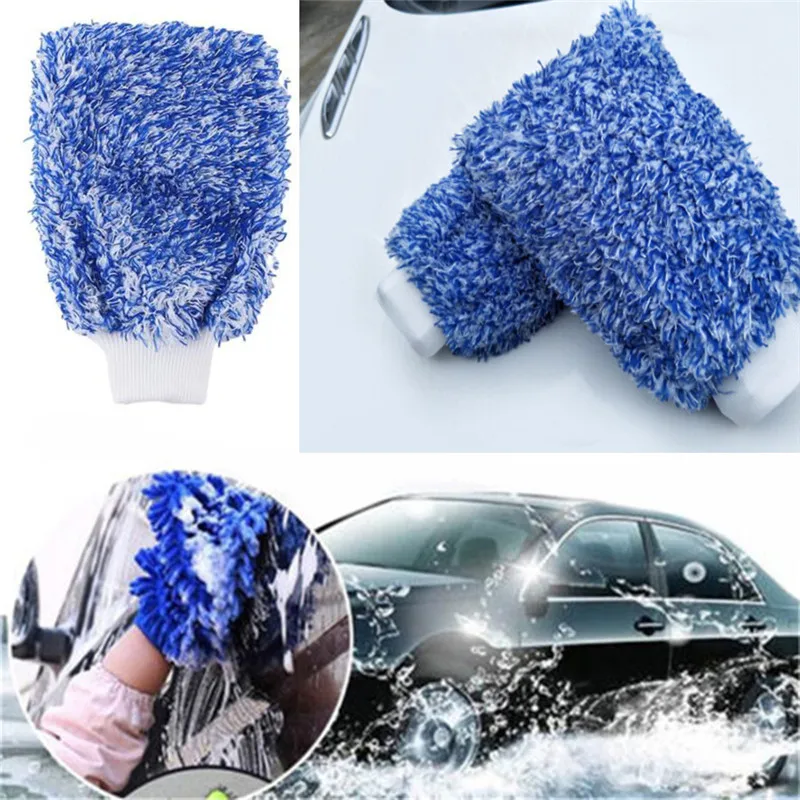 A Pair Super Mitt Microfiber Car Wash Washing Scrubber Cleaning Gloves