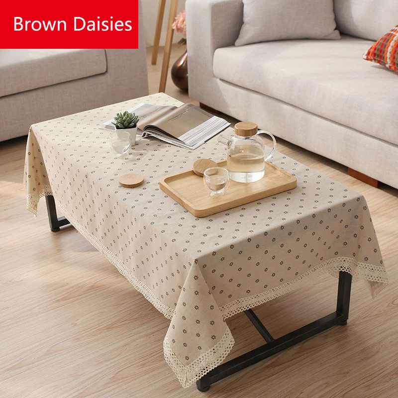 حار بيع القطن الرعوية قماش طاولة كتان الكرز أزهار الأقحوان مطبوعة مستطيلة غطاء الطاولة الدانتيل حافة سماط لحفل زفاف