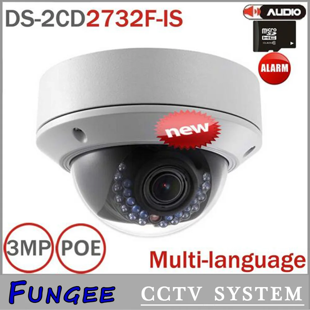 Original DS 2CD2732F IS 3MP varifocal zoom outdoor IP dome camera CCTV POE Vandal proof support