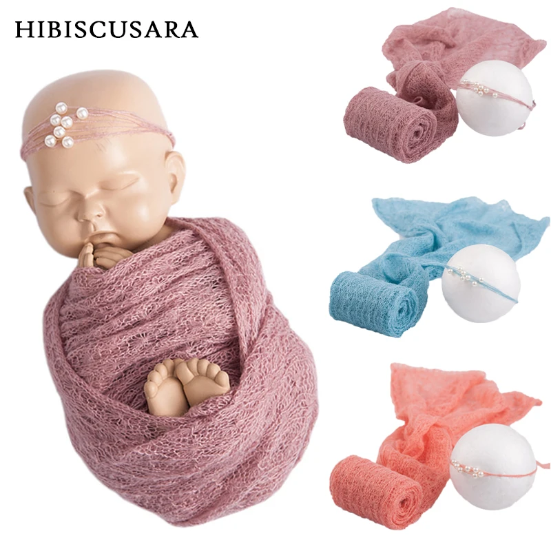 40*150 см, мохеровое одеяло для фотосъемки новорожденных детей с жемчужной повязкой на голову, Мягкий Вязаный головной убор для младенцев, аксессуары для одежды