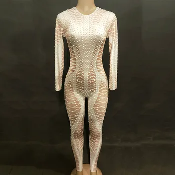 

Rhinestone Dance Costume Sexy Leotard High Stretch Jumpsuit Bar Nightclub Women Singer DJ DS Pole Dancing Performance Stage Wear