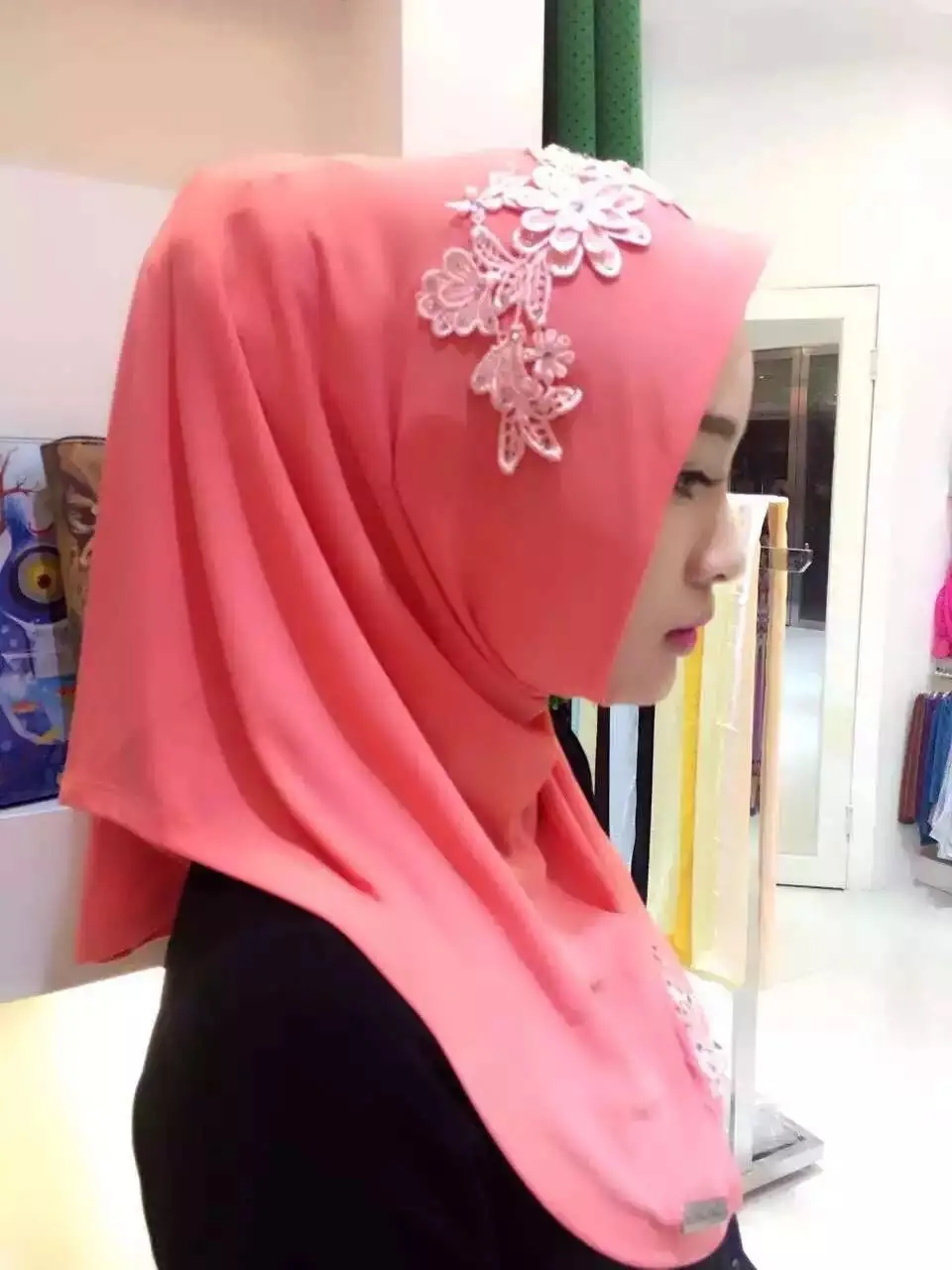 Хлопковый хиджаб шарф, кружевной вышитый женский хиджаб платок на голову длинные шали обертывания Джерси мусульманский шарф