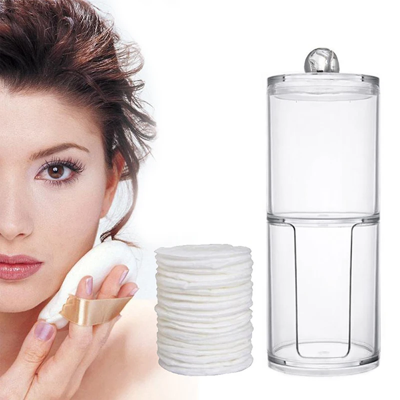 Acrylic Cosmetic Storage Boxes Cotton Pad Portable Container Round