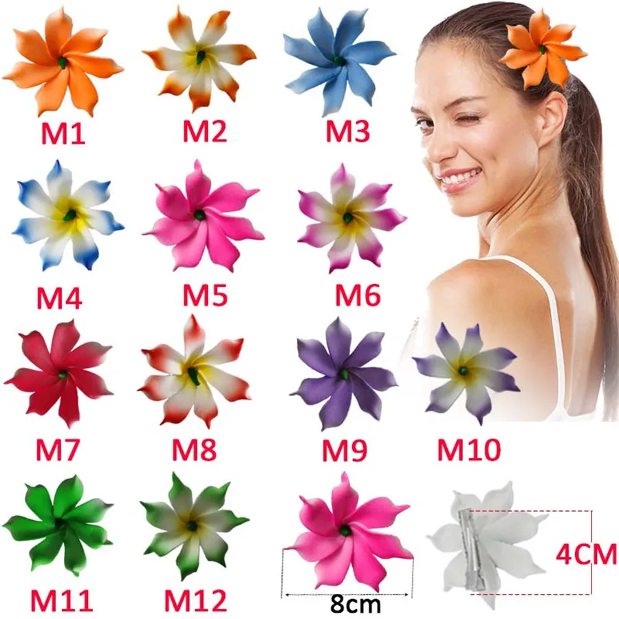 

2 pcs/lot 8 cm 2019 Fashion korean Foam Hawaiian flowers Artificial flowers girls hairpins barrette bride women hair accessories