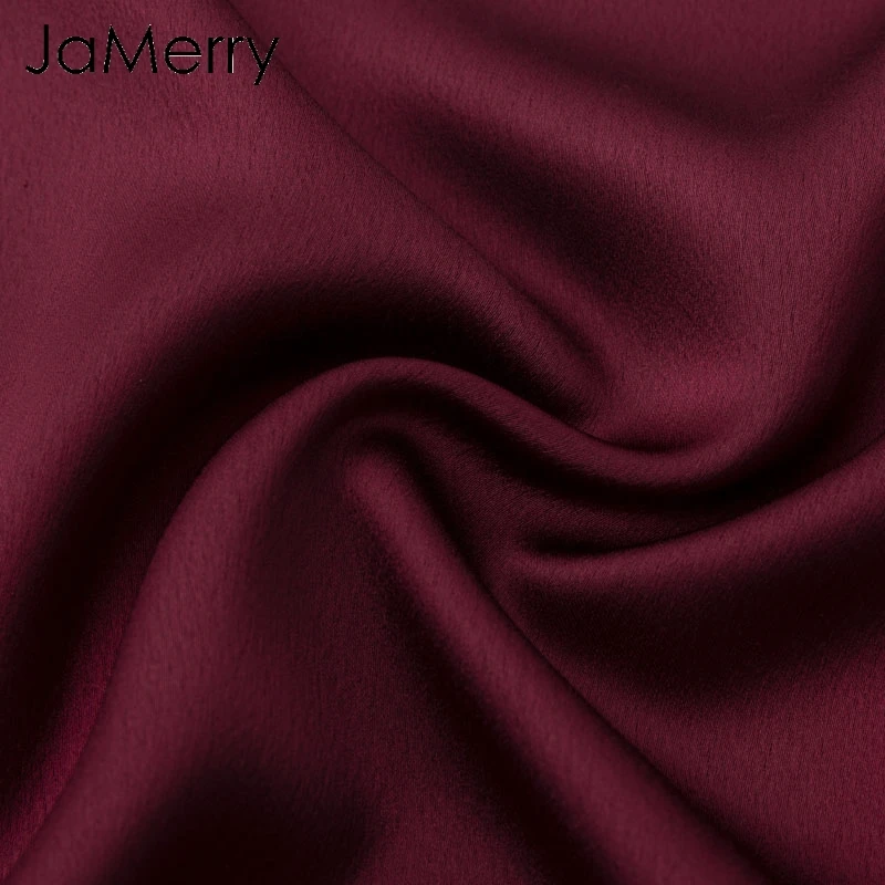 JaMerry Винтаж Элегантный рюшами женские атласные зимнее платье 2019 Разделение рукав
