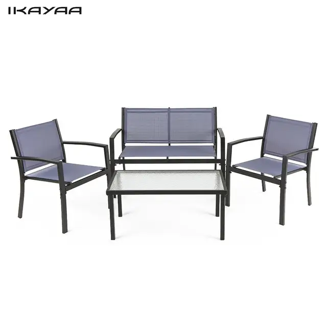 ikayaa 4pcs patio garden furniture set porch sofa chairs table outdoor conversation set steel frame blue - Garden Furniture Steel ikayaa 4pcs patio garden furniture set porch sofa chairs table outdoor conversation set steel frame blue - Garden Furniture Steel