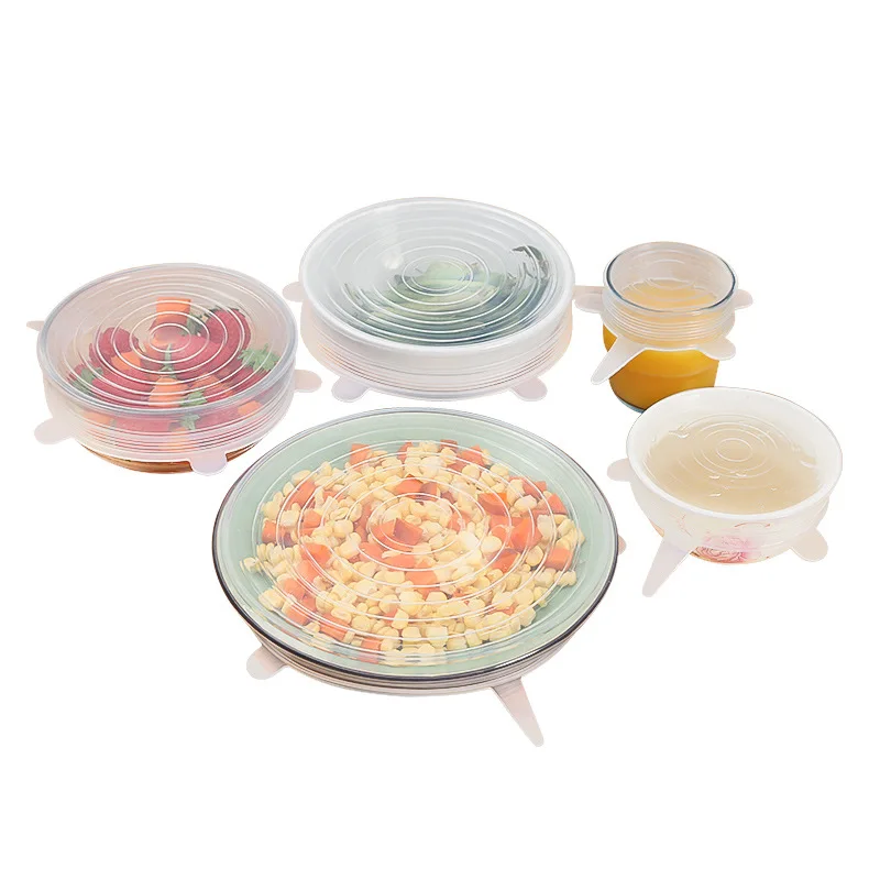 6-piece food grade silicone fresh-keeping cover transparent stretch fruit food wrap film home fresh-keeping bowl cover