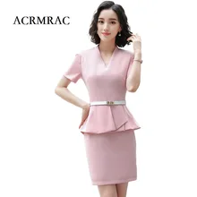 ACRMRAC Для женщин одежда короткий рукав Чистый цвет Самосовершенствование v-образным вырезом куртка юбка торговли ПР Формальные Юбка Костюмы