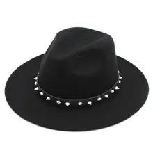 Mistdawn Для мужчин Для женщин полушерстяные Панама Шапки широкими полями Fedora Шляпа Кепки s вечерние Улица Джаз Кепки заклепки, кожаные пояса группа