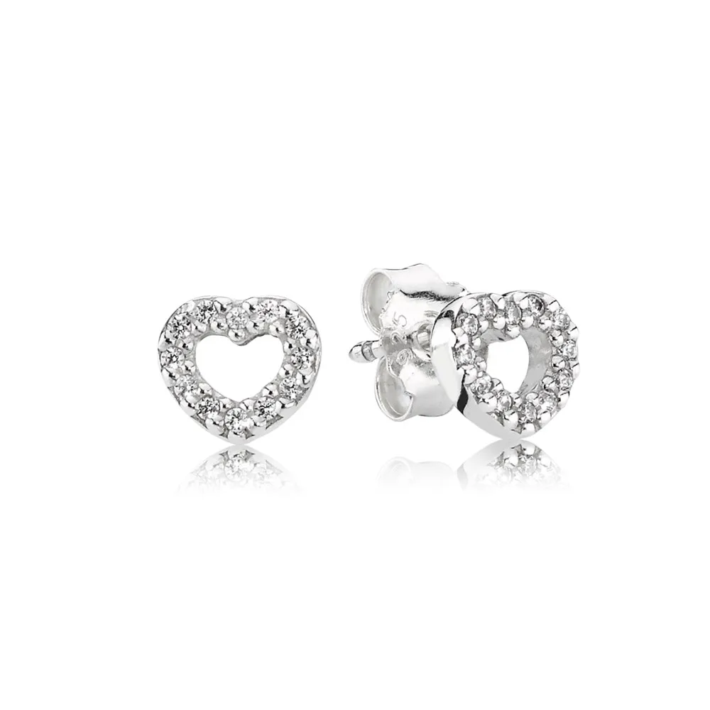 Heart Earrings 925 Sterling Silver Romantic Love Hollow with Clear CZ