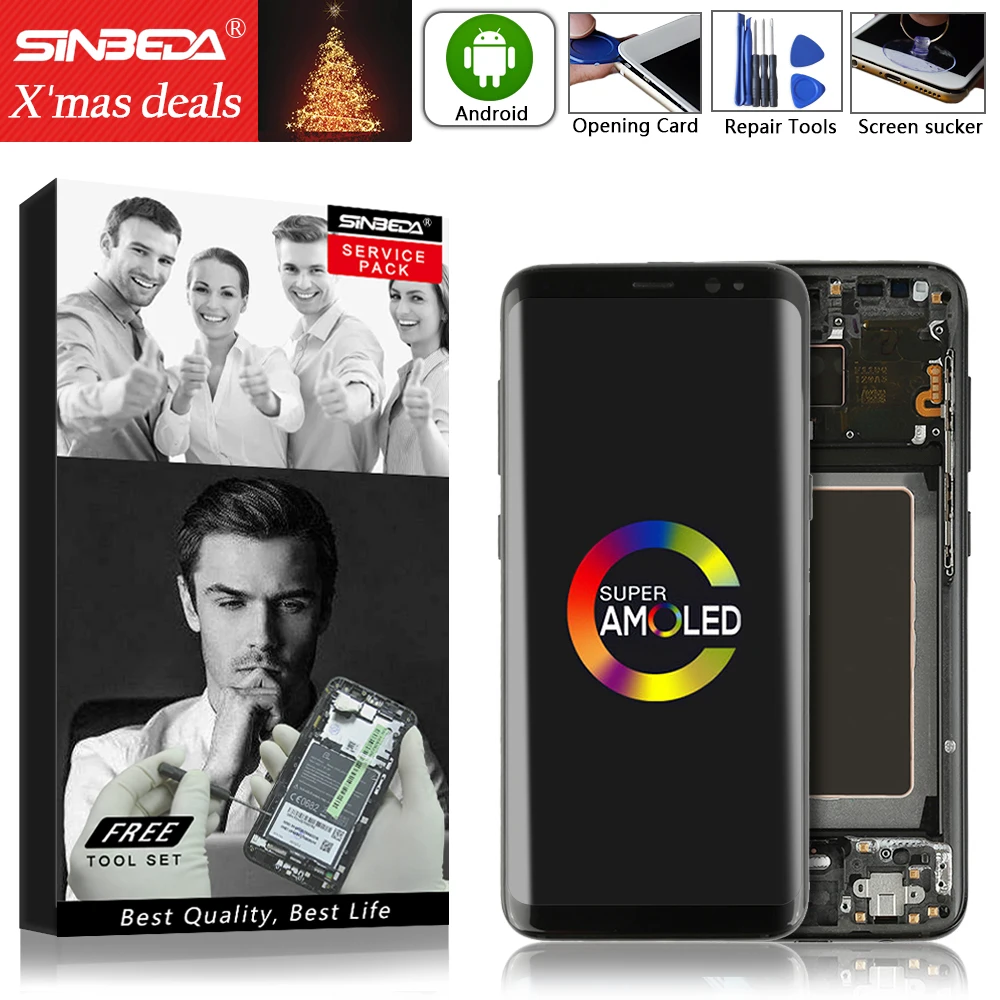 

Super AMOLED 5.8" For Samsung Galaxy S8 LCD SM-G950F LCD For Samsung S8 Display with Frame Touch Screen Digitizer G950 G950U LCD