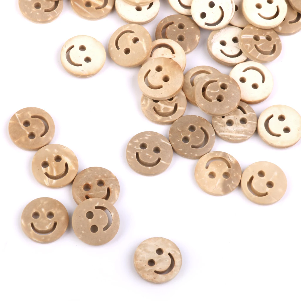 100pcs 13mm Smile Face Coconut Buttons Cute Kids Children Apparel Button Sewing Scrapbooking Accessories Cardmaking DIY Craft