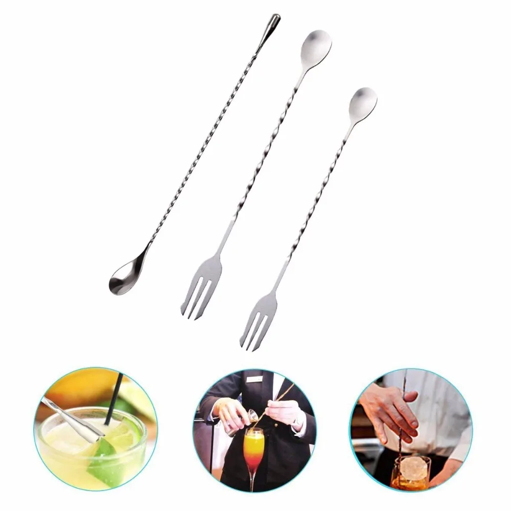 

Bar Cocktail Spoons,Stainless Steel Spiral Pattern Cocktail Shaker Cocktail Whisks Mixing Spoon