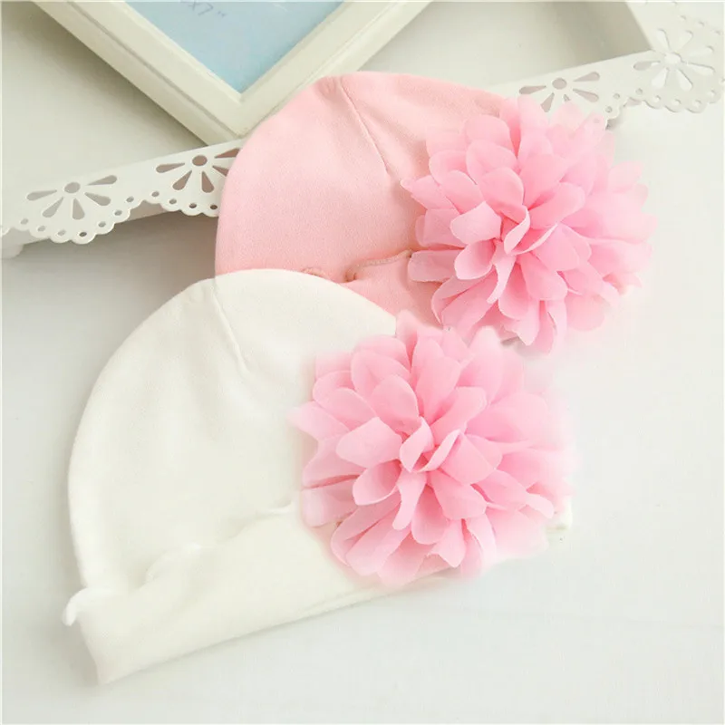 Baby Hats For Girls Newborn Infant Toddler Flower Hat Cotton Pink White Caps New