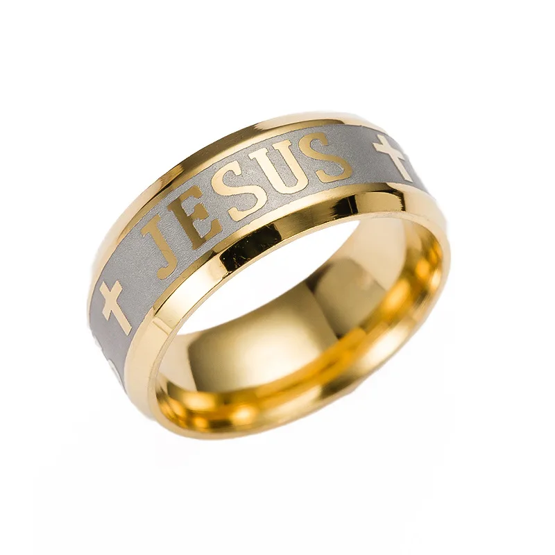 French Style Ring of Jesus Christ Ring Stainless Steel Corrosion English JESUS Finger Rings For Womens and Men