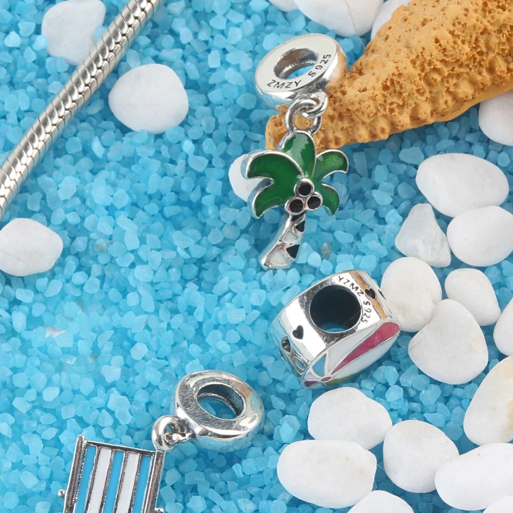 ZMZY бренд подлинные 925 пробы Серебряные Подвески милый пляжный волейбол Эмаль Бусины подходят Pandora браслет ожерелье ювелирные изделия подарок
