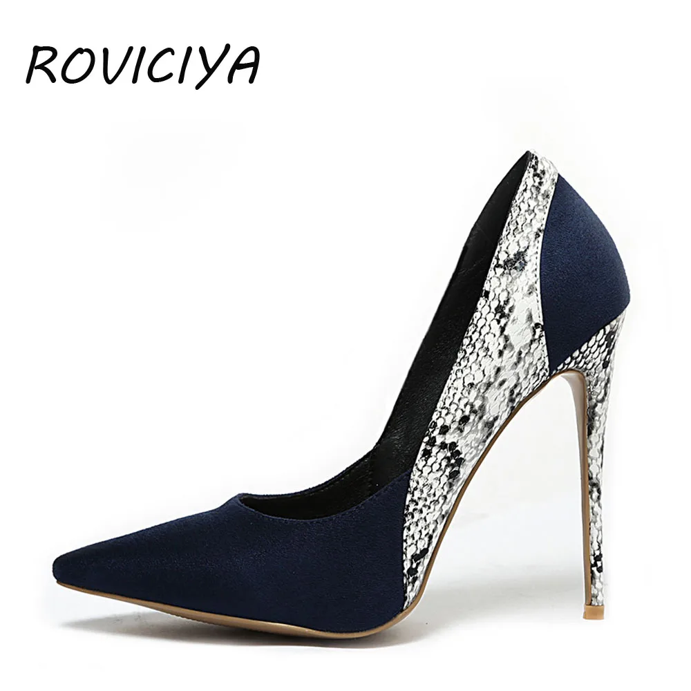 

Sexy High Heels Shoes 12cm Stilettos Suede Flock Women Pointed Toe Shallow Pumps Footwear for Wedding plus size WJ182 ROVICIYA