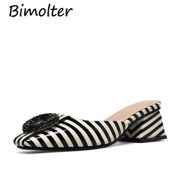 

Bimolter Women Patent Leather Slippers Square Heel Fashion Summer Slip-On Comfort Slippers Lady Women Casual Shoes Woman NC058