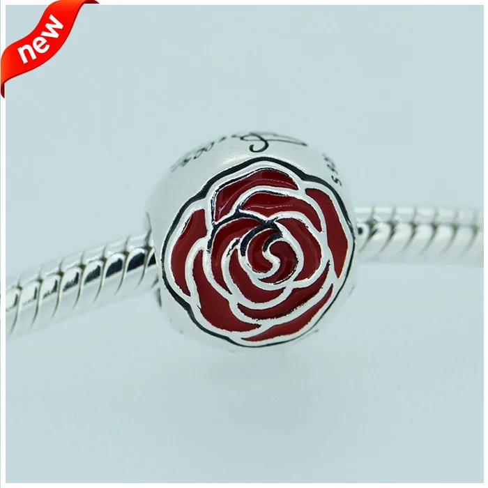 

Fits For Pandora Braclets Belle Enchanted Rose Charms with Red Enamel 100% 925 Sterling Silver Beads Free Shipping