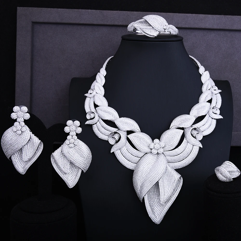 GODKI Exclusive Sparkly Luxury Flower Blossom Women Wedding Cubic Zirconia Lariat Necklace Earring Bangle Ring Jewelry Set GODKI Exclusive Sparkly Luxury Flower Blossom Women Wedding Cubic Zirconia Lariat Necklace Earring Bangle Ring Jewelry Set