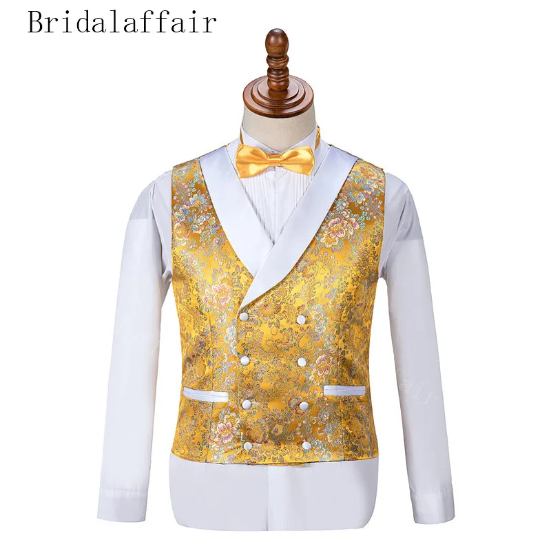 Bridalaffair, высокое качество, цветочный золотой костюм, Мужская шаль с отворотом, смокинг для жениха, мужские костюмы, приталенный, для свадьбы, Лучший человек, блейзер, наборы, 3 предмета