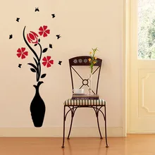 DIY vase flower tree crystal arcylic 3D wall stickers decal home decor high quality fashional home