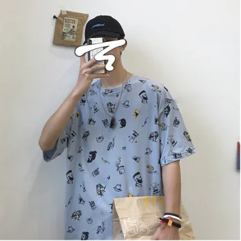 

Summer New T Shirt Men Fashion Cartoon Print Casual Short-sleeved Tshirt Man Streetwear Trend Wild Hip-hop Loose Cotton T-shirt