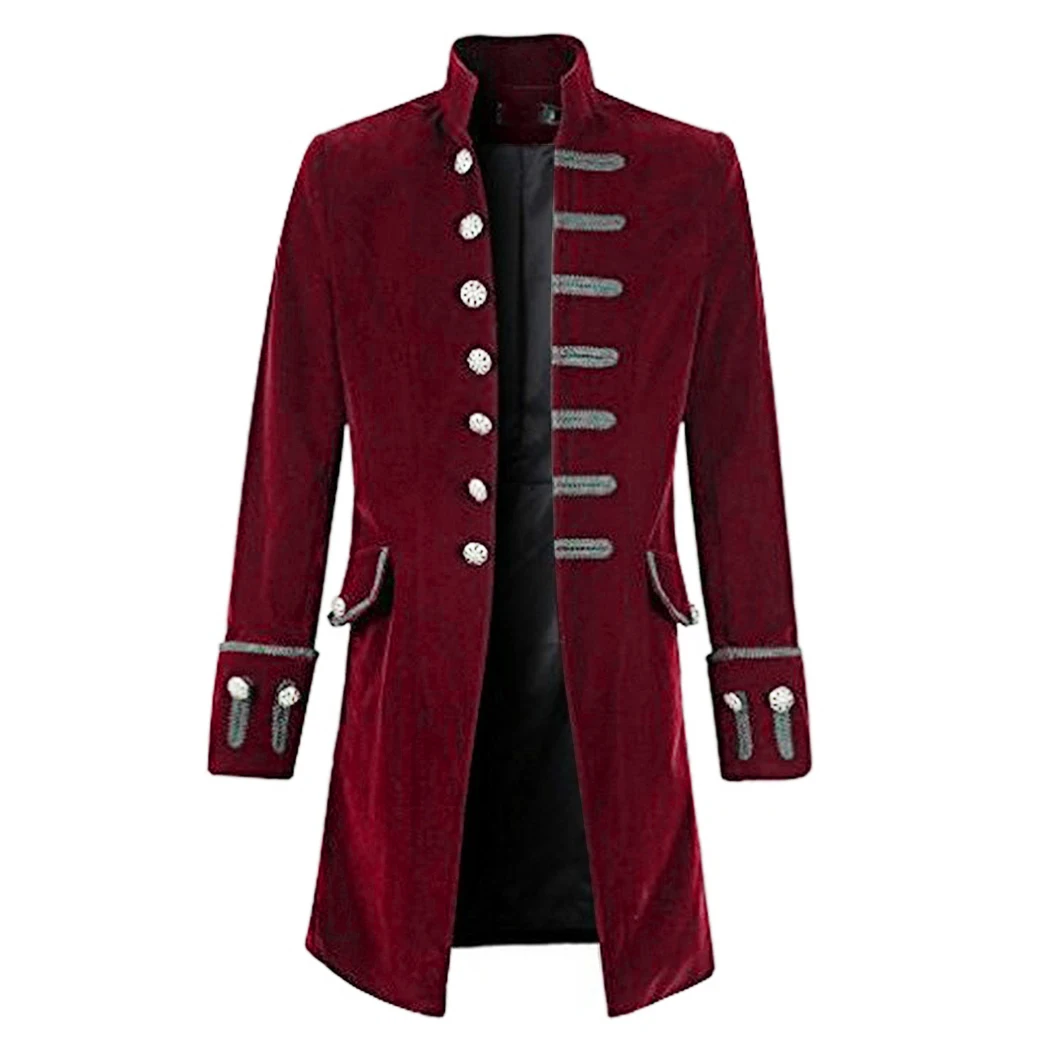 

Vintage Steampunk Men Coat Cool Gothic Tailcoat Long Jacket Fashion Retro Button Trench Coats Male Outwear Patry Uniform Costume