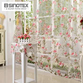 

Isinotex Window Curtain Voile Fabric Red Floral Transparent Burnout Sheer Living Room Tulle Voile Screening 1Pcs/Lot