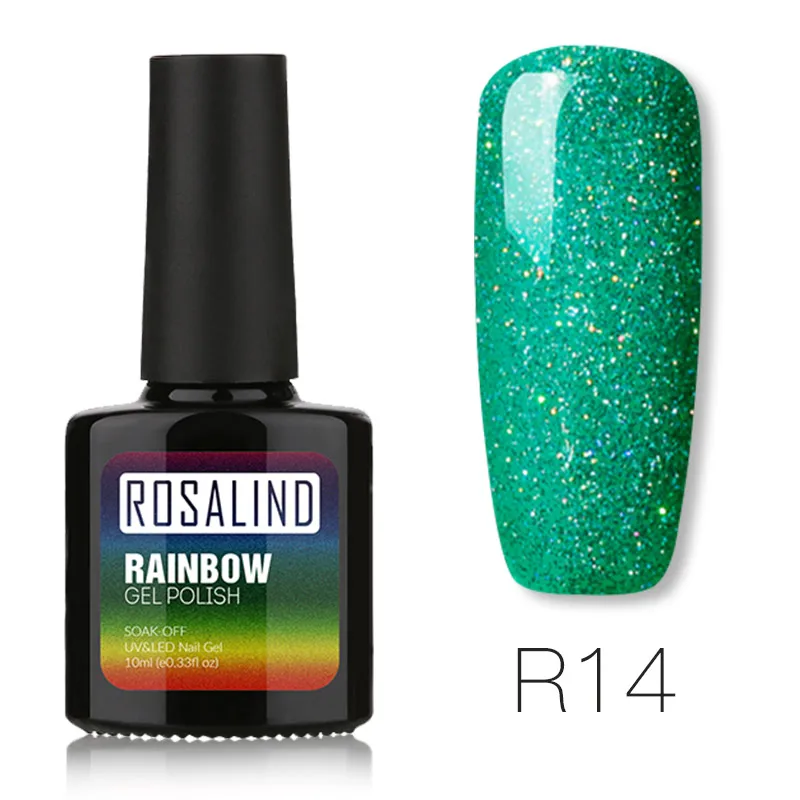 ROSALIND UV Gel Nail Polish Rainbow Shimmer Hybrid Lacquer Top Coat Set For Nail Art Manicure UV Gel Varnish Nail Gel Lak - Цвет: R14