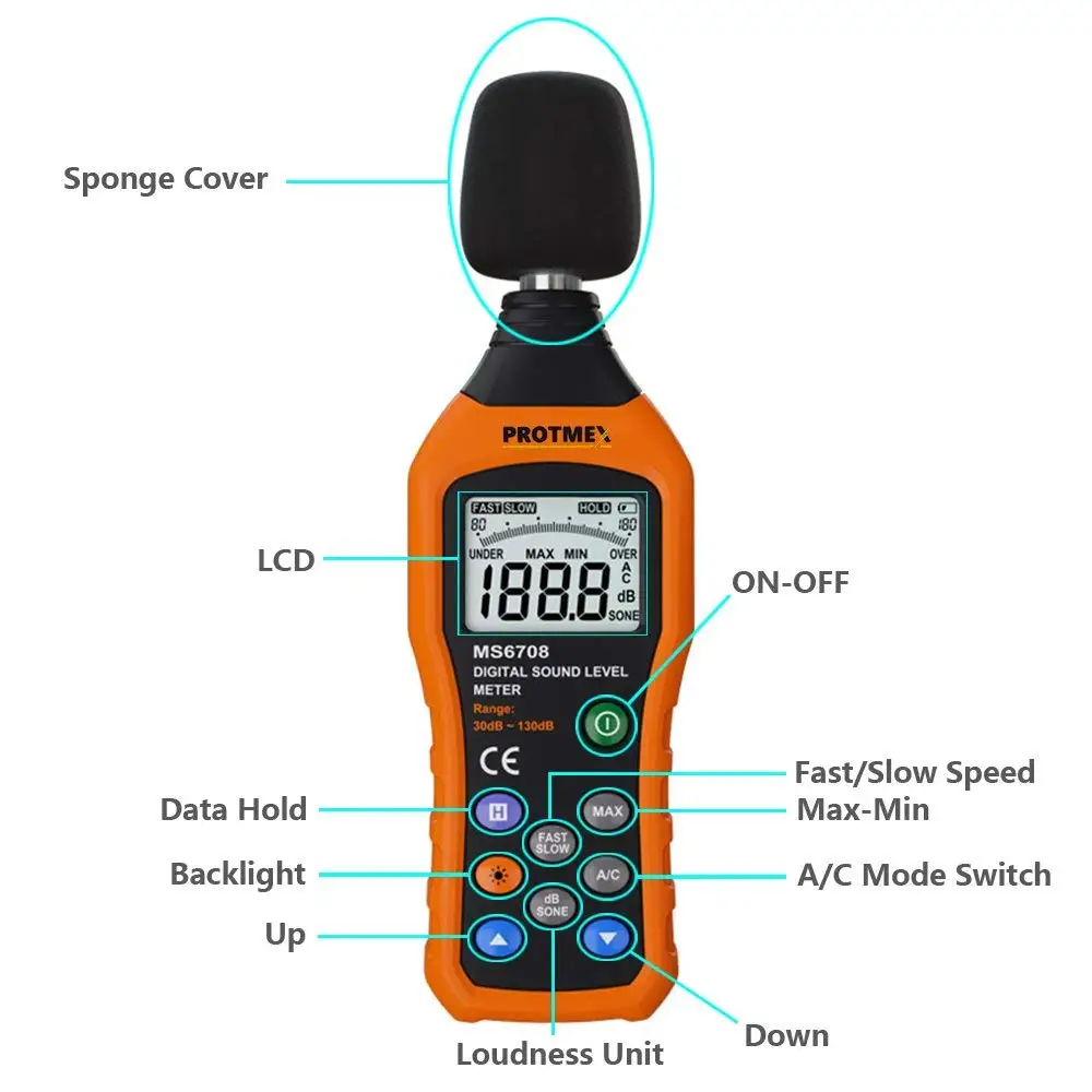 Protmex MS6708 измеритель уровня шума Измеритель уровня звука портативный цифровой аудио децибел Тестер уровня звука монитор дБ метр