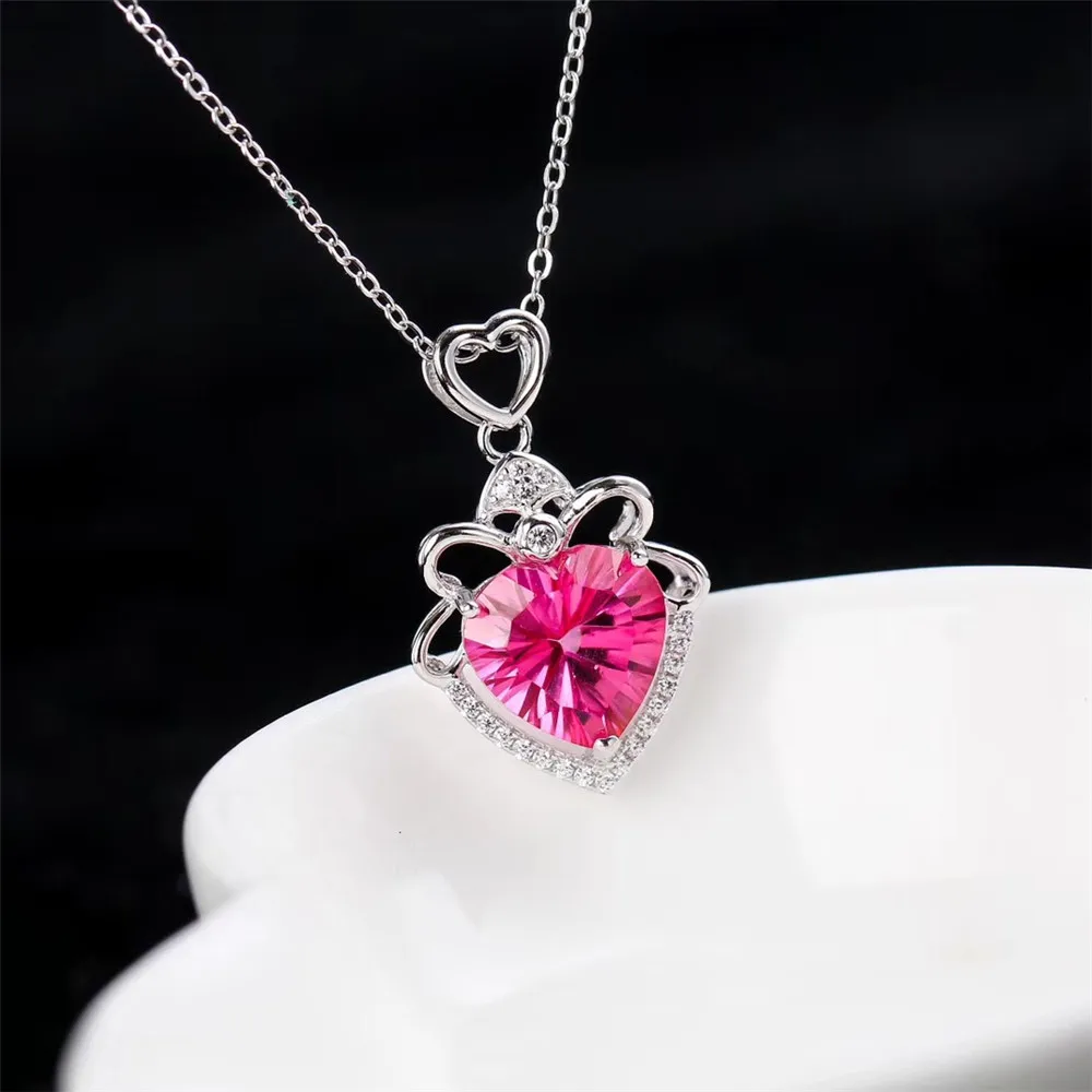Драгоценный камень fine jewelry дизайн Романтический белый 925 серебро натуральный розовый топаз Сердце цепочки и ожерелья Подвеска для женщин