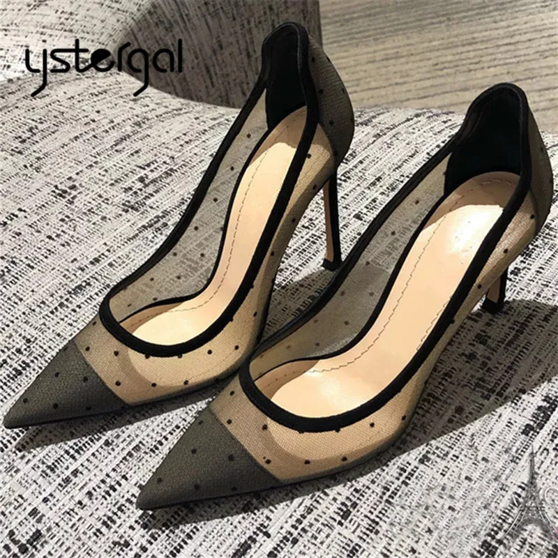 

Ystergal Sexy Mesh Women Pumps Pointed Toe Wedding Dress Shoes Woman 9CM High Heels Stiletto Ladies Shoes Stiletto