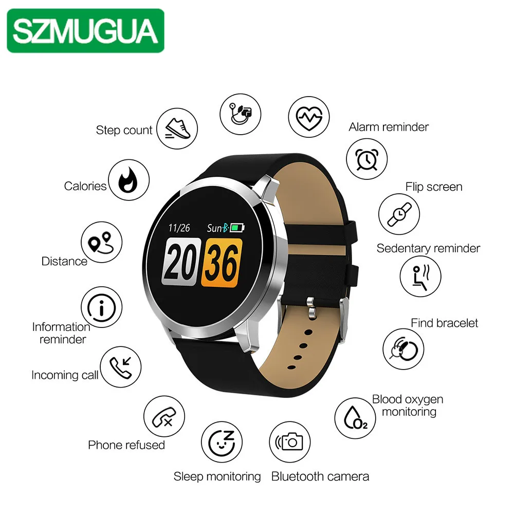 SZMUGUA Fitness Tracker Heart Rate Smart Watch OLED Color Screen Blood Pressure Oxygen Smart Bracelet Wristband For Men Woman