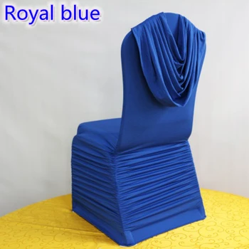 

Royal blue colour universal lycra chair covers ruffled top cover chair spandex pleated luxury wedding decoration wholesale